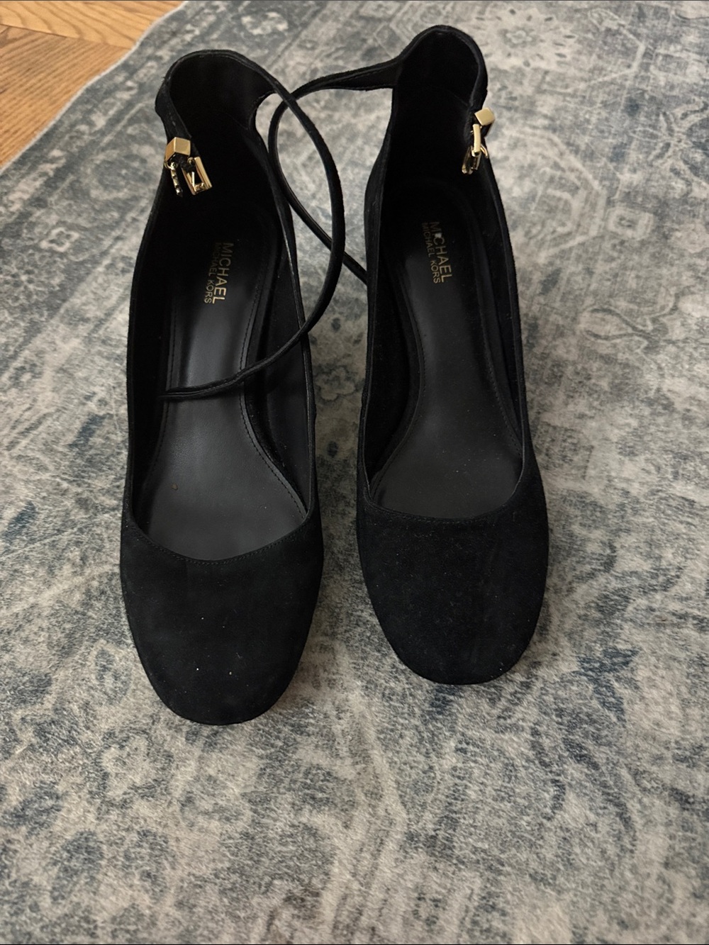MICHAEL Michael Kors Black Suede Ankle-Strap Round-Toe Pumps